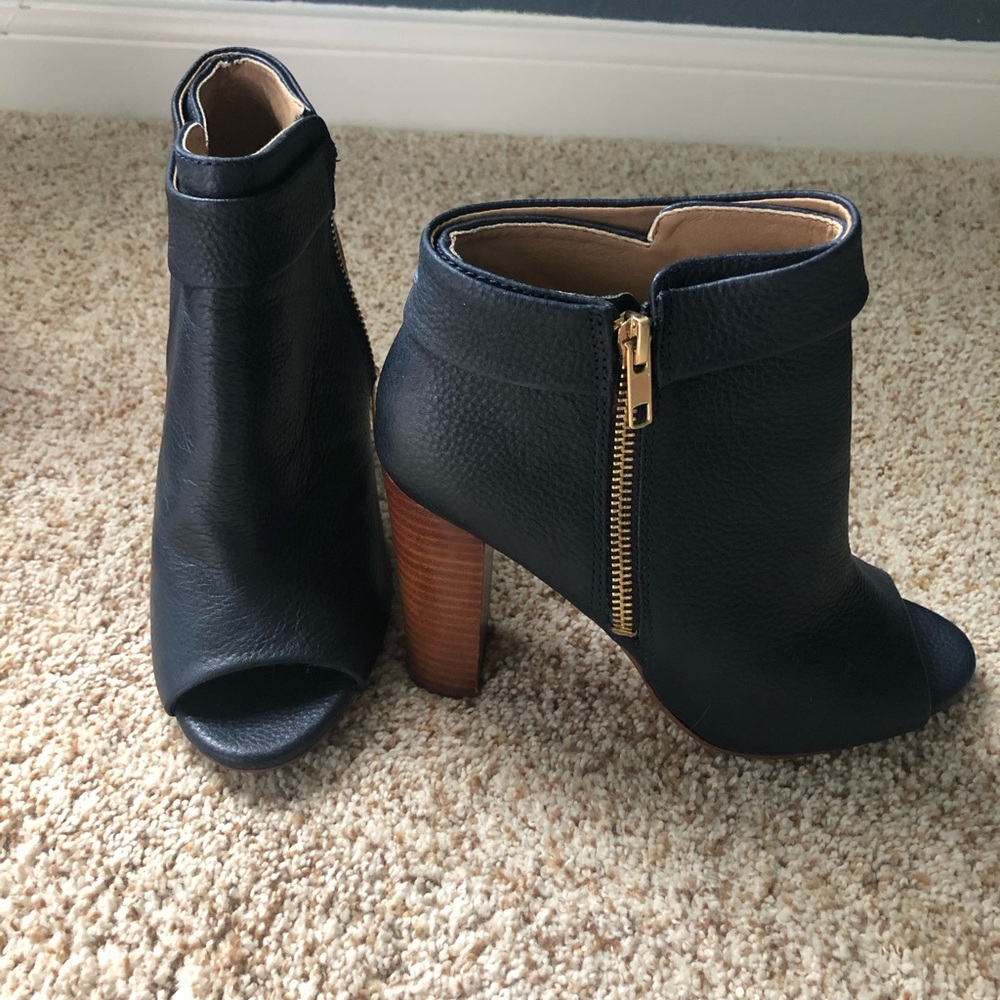 Blue Leather Peekaboo Toe Bootie